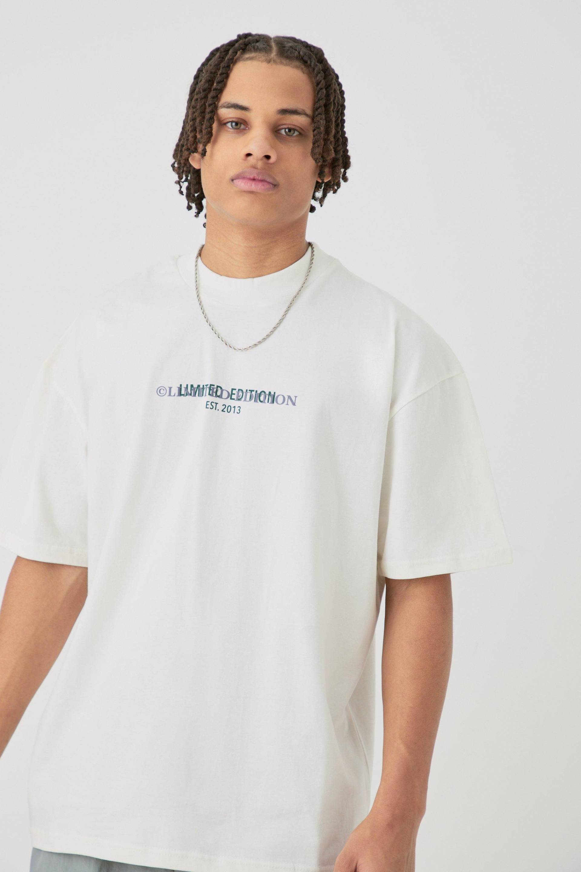 Mens Oversized Limited Heavy T-shirt - Ecru - L, Ecru von boohooman