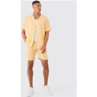 Mens Oversized Linen Look Shirt & Short - Gelb - L, Gelb von boohooman