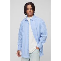 Langärmliges gestreiftes Oversize Hemd in Blau - M, Blau Langärmliges gestreiftes Oversize Hemd in Blau - M, Blau von boohooman