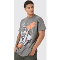 Mens Oversized Looney Tunes Basketball License T-shirt - Grau - XS, Grau von boohooman