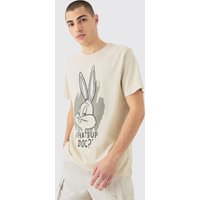 Mens Oversized Looney Tunes Bugs Bunny License T-shirt - Beige - XS, Beige von boohooman
