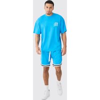 Mens Oversized Man Mesh Varsity Top And Basketball Shorts Set - Petrol - XL, Petrol von boohooman