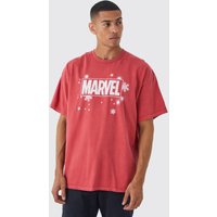 Mens Oversize T-Shirt mit lizenziertem Marvel Weihnachts-Print - Rot - L, Rot von boohooman