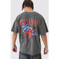 Mens Oversized Marvel Spiderman Wash License T-shirt - Grau - S, Grau von boohooman