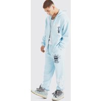 Mens Oversize Hoodie mit Reißverschluss und Oversize Jogginghose - Blau - S, Blau von boohooman