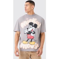 Mens Oversized Mickey Mouse License T-shirt - Grau - M, Grau von boohooman