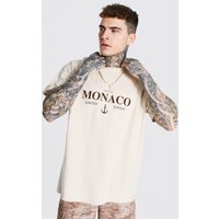 Mens Oversize T-Shirt mit Limited Edition Monaco Print - Beige - M, Beige von boohooman