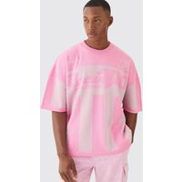 Mens Oversized Moto Stripe Knitted T-shirt - Rosa - M, Rosa von boohooman