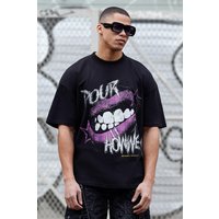 Mens Oversized Mouth Graphic T-shirt - Schwarz - L, Schwarz von boohooman