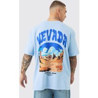 Mens Oversized Nevada Landscape Print T-shirt - Blau - L, Blau von boohooman