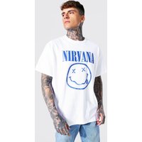 Mens Oversize T-Shirt mit Nirvana Face Print - Weiß - XS, Weiß von boohooman