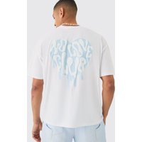 Mens Oversized No Love Club Puff Print T-shirt - Weiß - XS, Weiß von boohooman