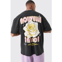 Mens Oversized Nouvelle Floral Print T-shirt - Schwarz - XS, Schwarz von boohooman