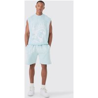 Mens Oversized Official Large vest & Shorts Set - Blau - L, Blau von boohooman