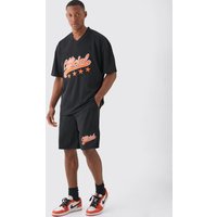 Mens Oversized Official Mesh Varsity Top And Basketball Shorts Set - Schwarz - M, Schwarz von boohooman