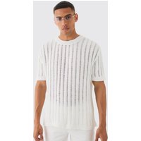 Mens Oversized Open Ladder Stitch Knitted T-shirt In White - Weiß - M, Weiß von boohooman