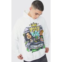 Mens Oversize Hoodie mit lizenziertem Outcast Grafitti Print - Weiß - L, Weiß von boohooman