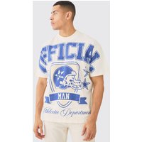 Mens Oversized Over Seams Varsity Graphic T-shirt - Ecru - XS, Ecru von boohooman