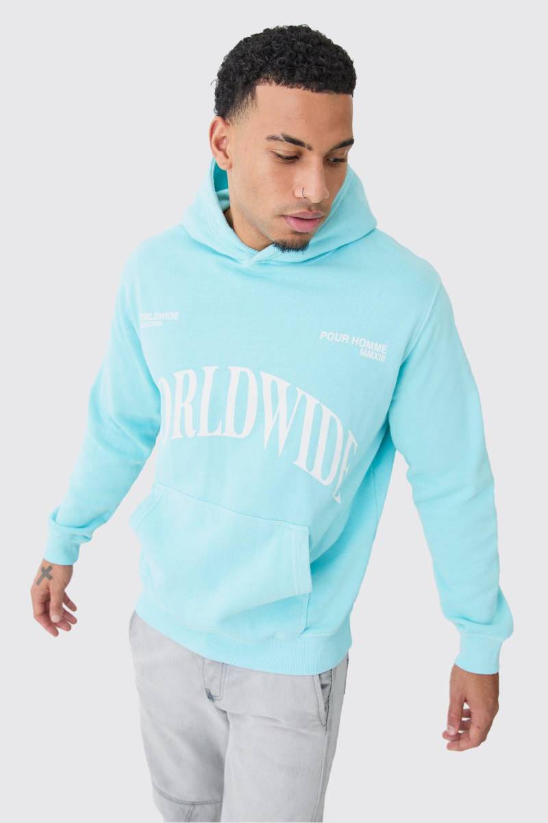 Mens Oversized Overdye Graphic Hoodie - Blau - L, Blau von boohooman