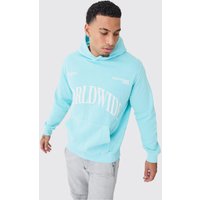 Mens Oversized Overdye Graphic Hoodie - Blau - XL, Blau von boohooman