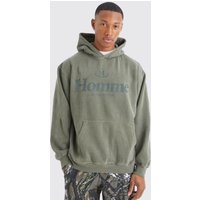 Mens Oversize Hoodie mit Homme-Print - Khaki - L, Khaki von boohooman