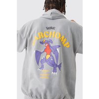 Mens Oversized Overdye Pokemon Garchomp License Hoodie - Grau - XS, Grau von boohooman