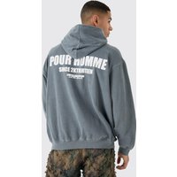 Mens Oversized Overdye Pour Homme Graphic Hoodie - Blau - XL, Blau von boohooman