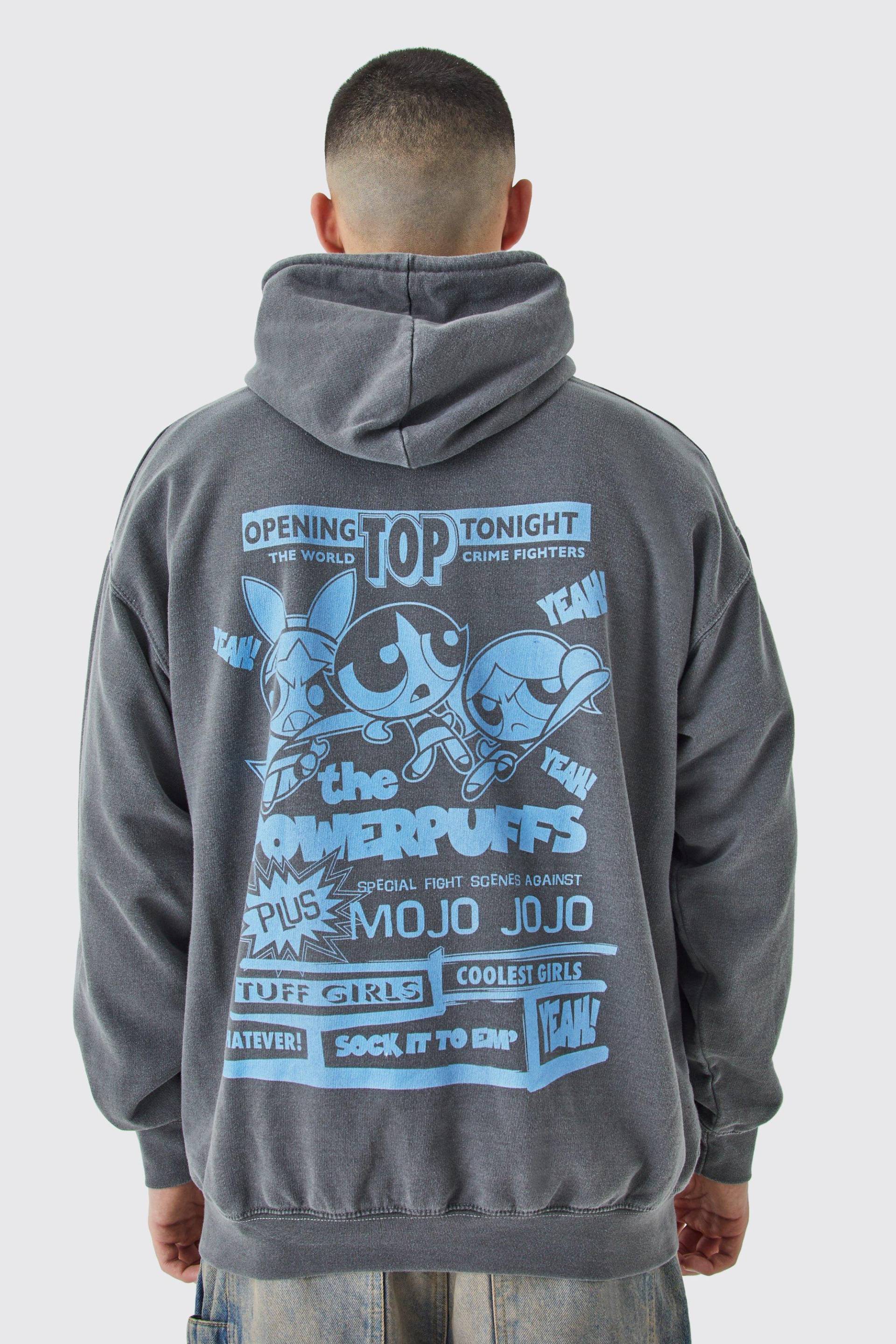 Mens Oversize Hoodie mit lizenziertem Powerpuff Girls Print - Grau - XS, Grau von boohooman