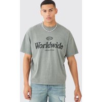 Mens Oversized Overdye Worldwide T-shirt - Khaki - XL, Khaki von boohooman