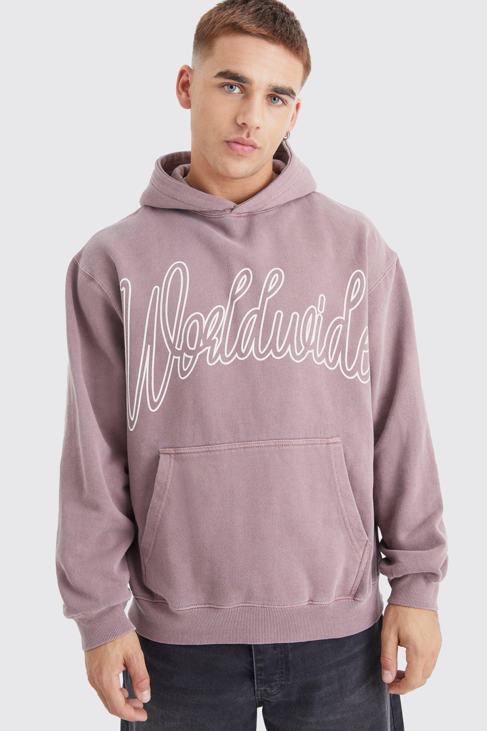 Mens Gefärbter Oversize Worldwide Hoodie - Malve - M, Malve von boohooman