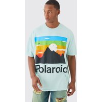 Mens Oversized Polaroid Wash License T-shirt - Grün - S, Grün von boohooman