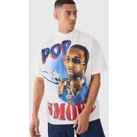 Mens Oversized Pop Smoke License T-shirt - Weiß - M, Weiß von boohooman