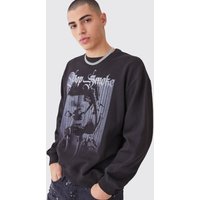 Mens Oversize Sweatshirt mit lizenziertem Pop Smoke Print - Schwarz - L, Schwarz von boohooman