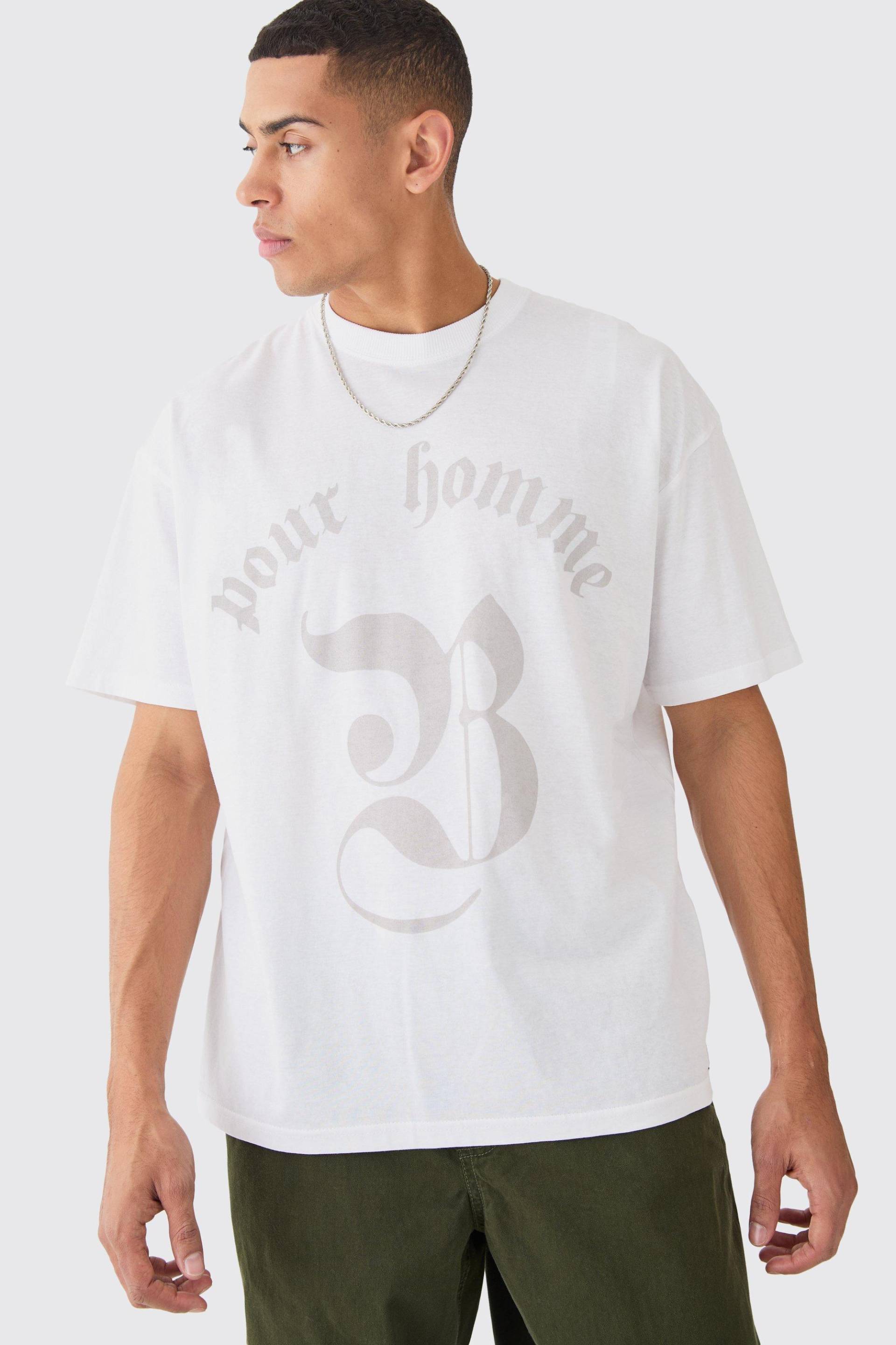 Mens Oversized Pour Homme Graphic T-shirt - Weiß - M, Weiß von boohooman