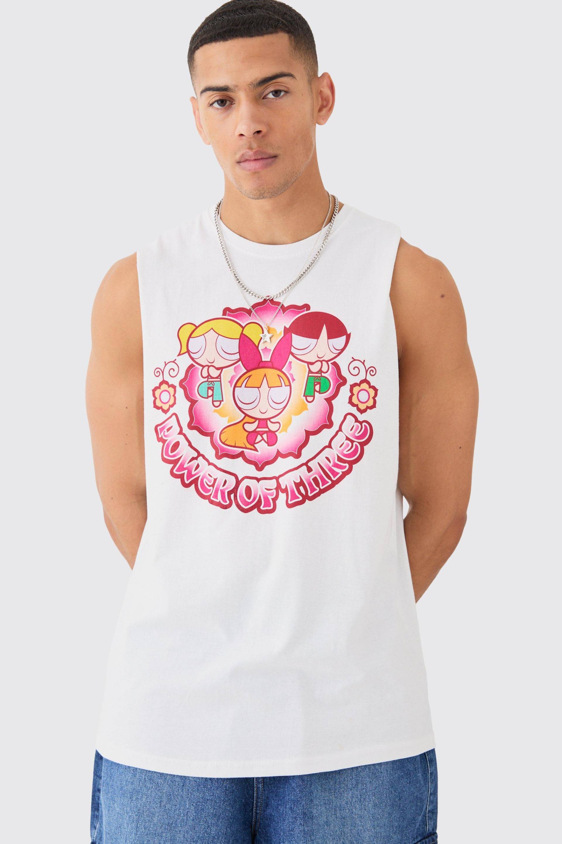 Mens Oversized Powerpuff Girls License vest - Weiß - M, Weiß von boohooman