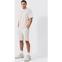 Mens Oversize Premium T-Shirt & Shorts - Beige - XL, Beige von boohooman