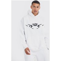 Mens Oversized Pu Applique Hoodie - Weiß - L, Weiß von boohooman