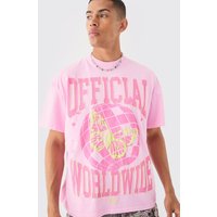 Mens Oversized Puff Print Discoball Wash T-shirt - Rosa - L, Rosa von boohooman