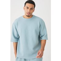 Mens Oversized Quilted Herringbone Man T-shirt - Blau - M, Blau von boohooman