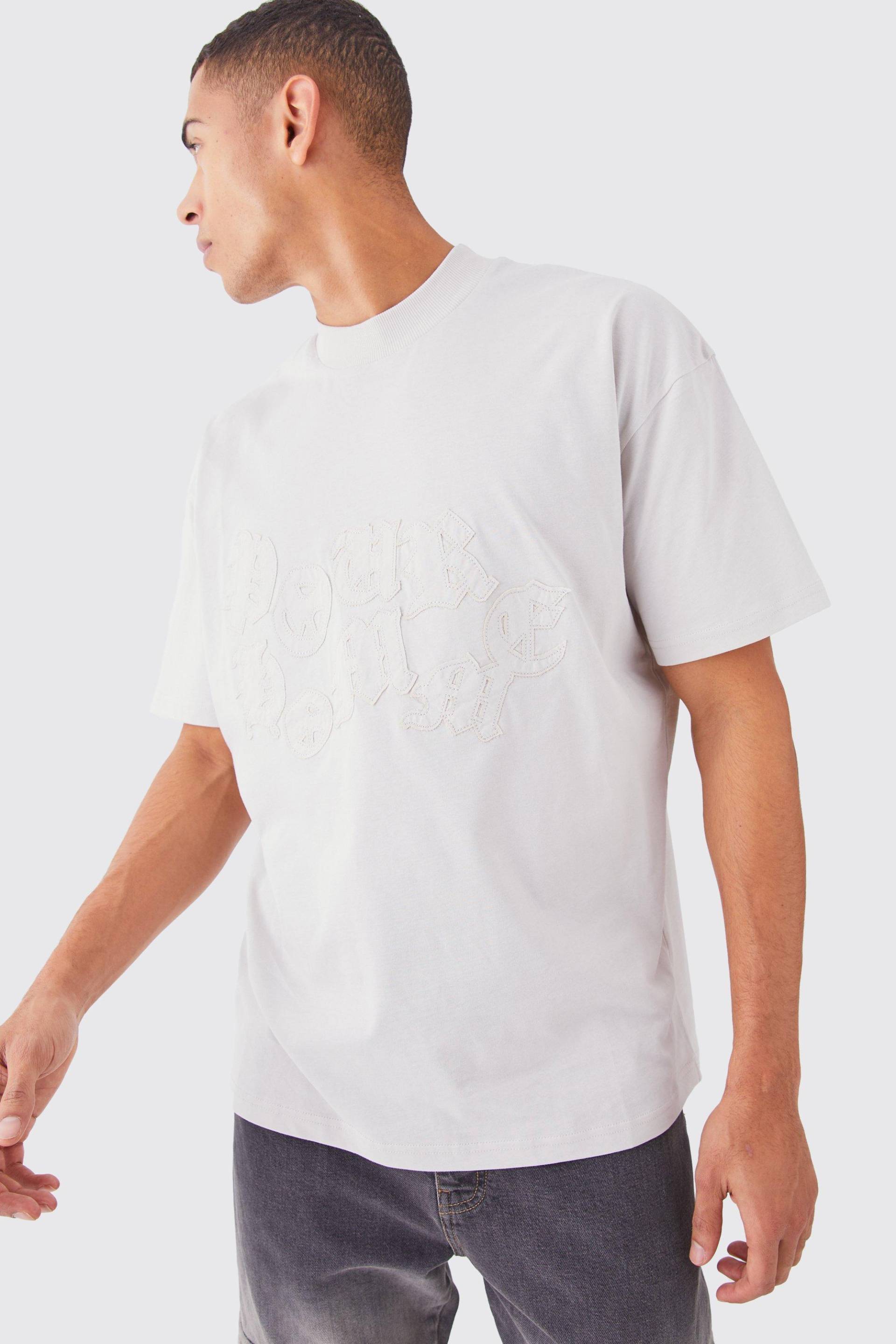 Mens Oversized Raw Applique T-shirt - Grau - L, Grau von boohooman