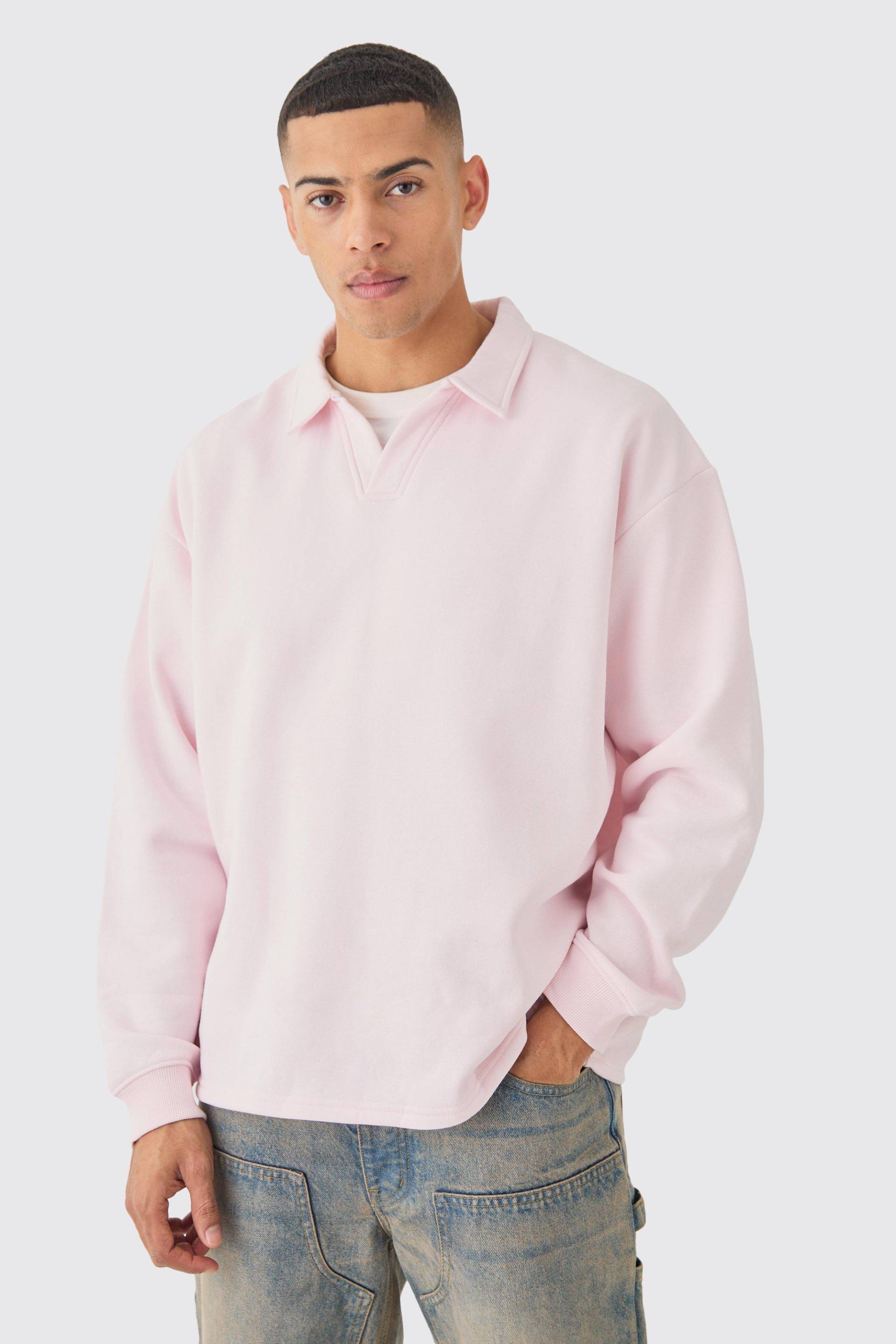 Mens Oversized Revere Neck Rugby Polo - Rosa - M, Rosa von boohooman