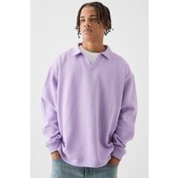 Mens Oversized Revere Rugby Sweatshirt Polo - Lila - L, Lila von boohooman