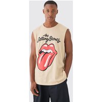 Mens Oversized Rolling Stones License vest - Beige - L, Beige von boohooman