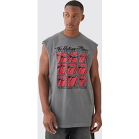 Mens Oversized Rolling Stones License vest - Grau - L, Grau von boohooman