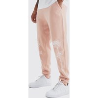 Mens Oversize Jogginghose mit Rosen-Print - Rosa - M, Rosa von boohooman