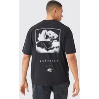 Mens Oversized Rose Print T-shirt - Schwarz - S, Schwarz von boohooman