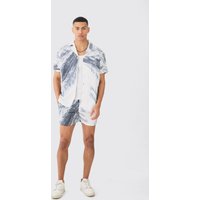 Mens Oversized Satin Branch Print Shirt And Short - Weiß - S, Weiß von boohooman