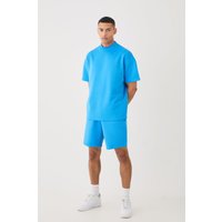Mens Oversized Scuba T-shirt & Relaxed Short Set - Blau - M, Blau von boohooman