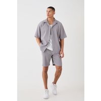 Kurzärmliges Oversize Hemd und Shorts - Grau - M, Grau von boohooman