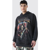 Mens Oversized Skull Graphic Acid Wash Hoodie - Schwarz - L, Schwarz von boohooman